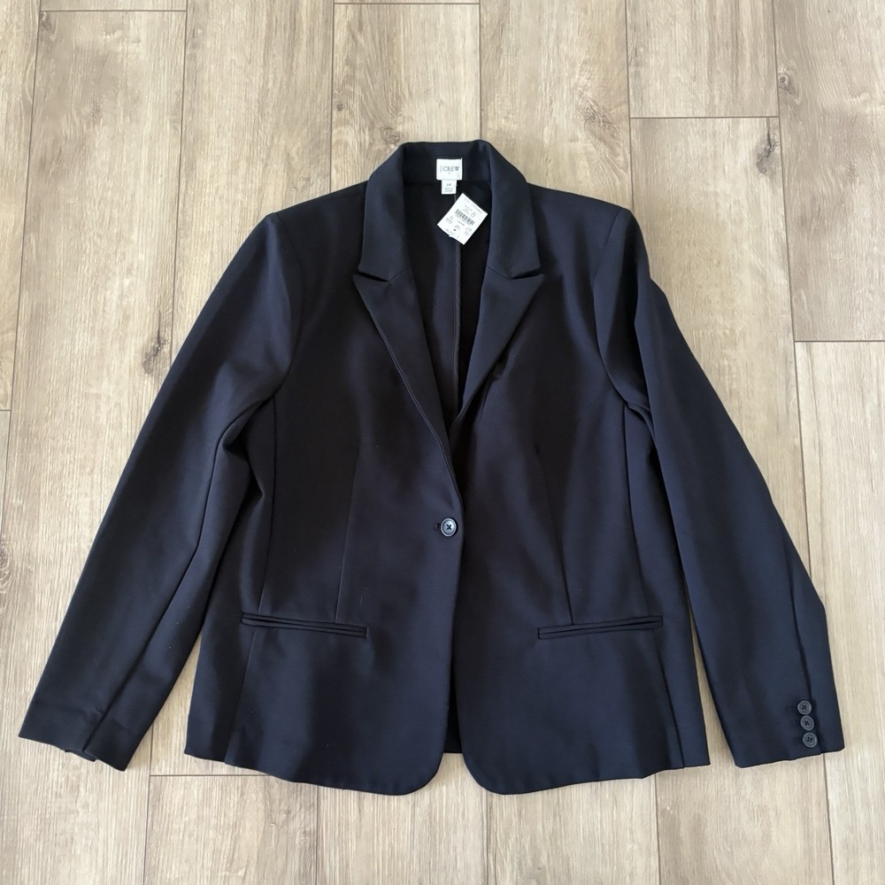 J Crew Factory Sz‎ 14 Black Ponte Knit Stretch Jacket Blazer AS336 Career NWT